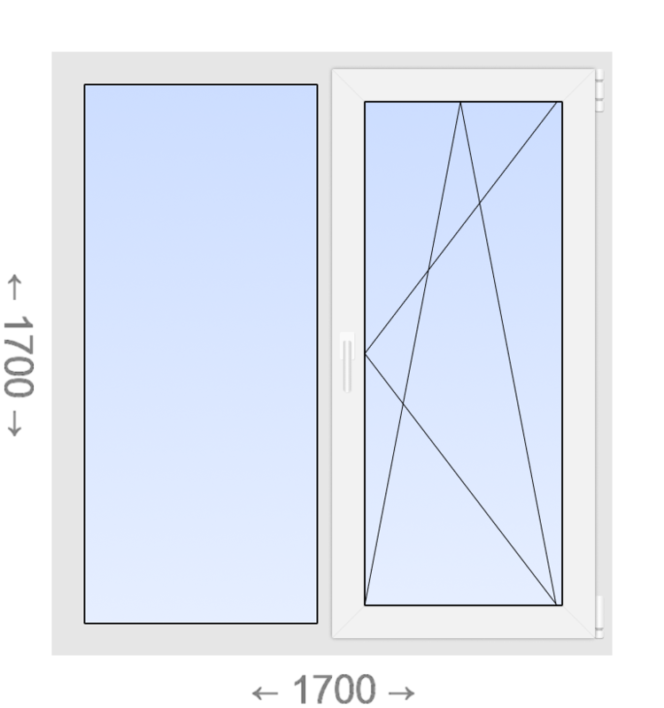 Двухстворчатое ПВХ окно 1700x1700 Г-ПО Laoumann