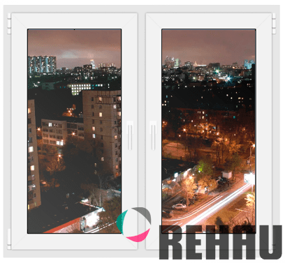 Двухстворчатое окно Rehau поворотно-откидное + поворотно Двухстворчатое окно Rehau поворотно-откидное + поворотно