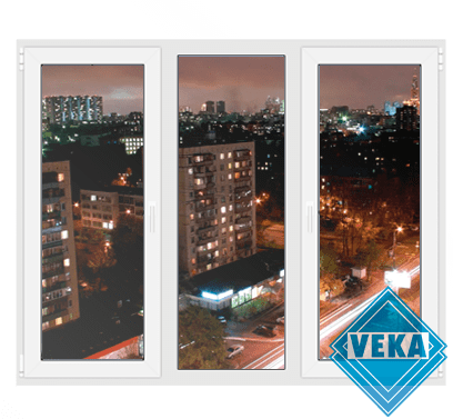 Окна Veka с тремя створками Трёхстворчатое окно Века поворотное + глухое + поворотно-откидное